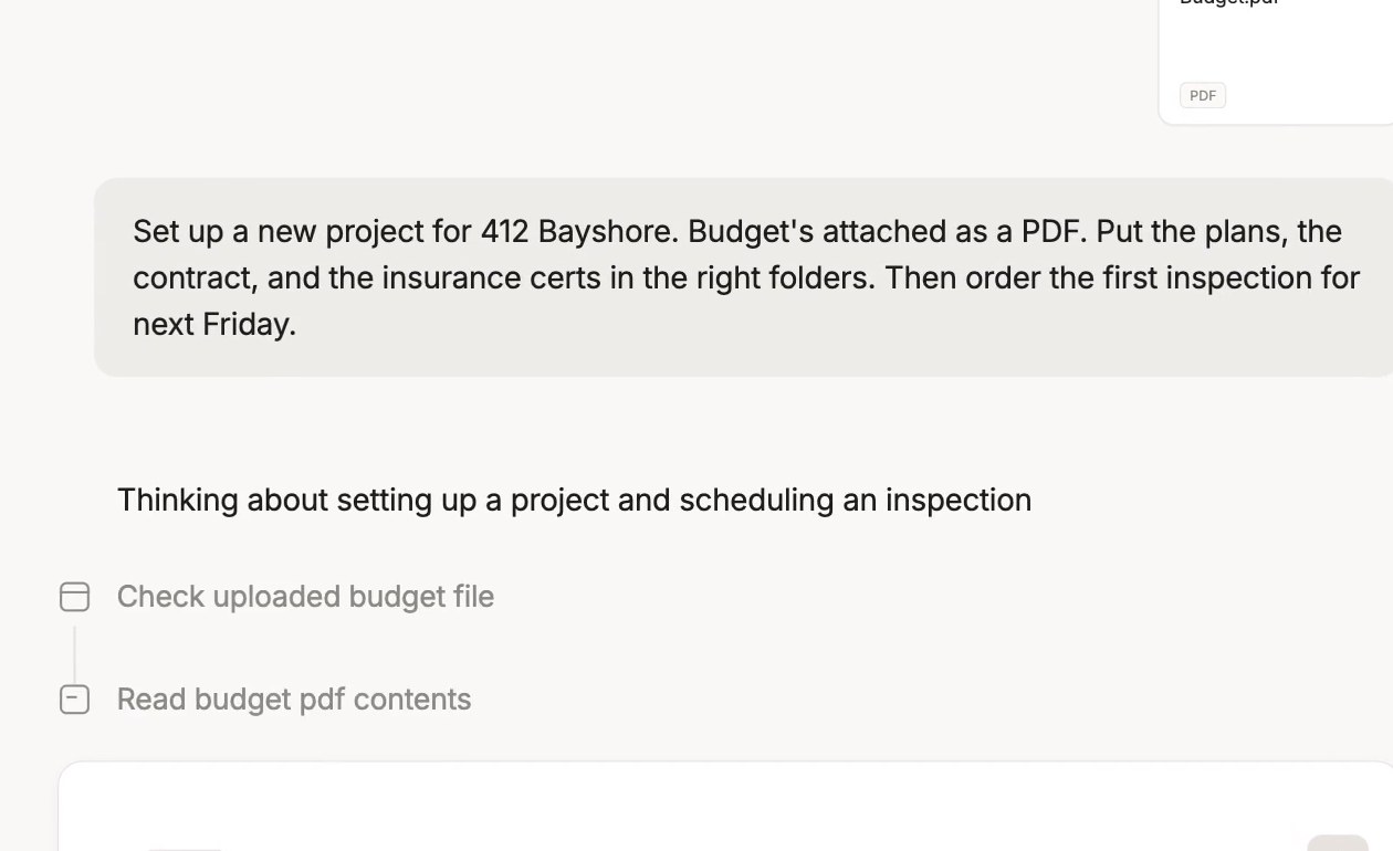 Claude connected to RAZE through the MCP, setting up a project and ordering an inspection